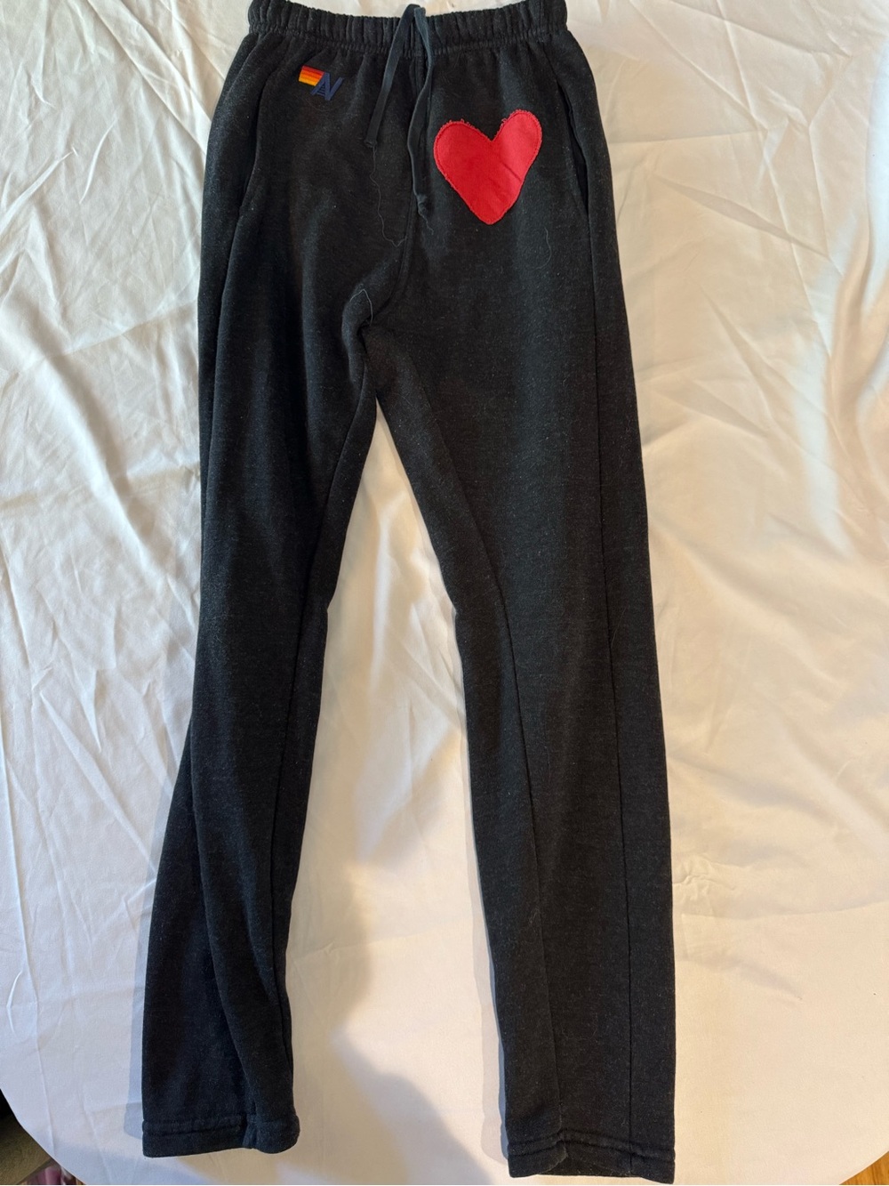 Aviator Nation Black Sweatpants with Red Heart Patch
